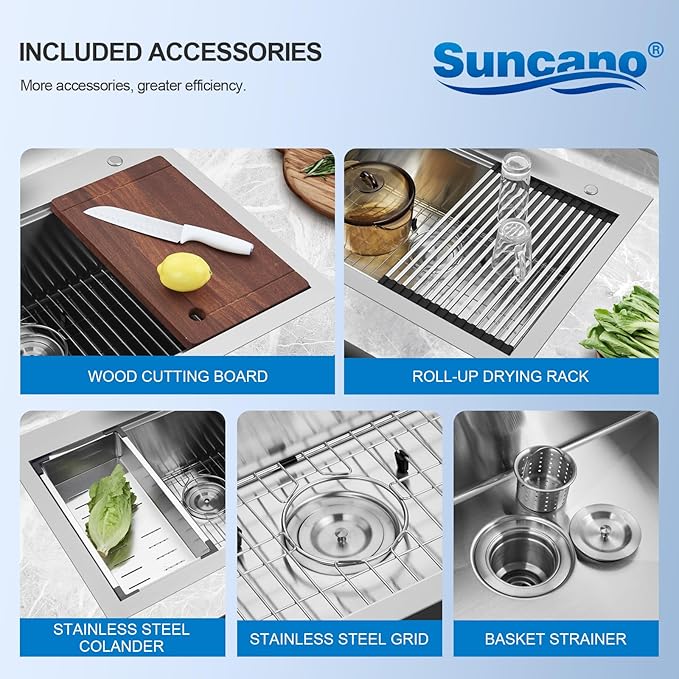 Undermount Kitchen Sink 32x19x10 Inch, Stainless Steel Large Single Bowl Workstation Sinks with 5 Accessories