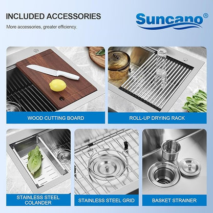 Undermount Kitchen Sink 32x19x10 Inch, Stainless Steel Large Single Bowl Workstation Sinks with 5 Accessories