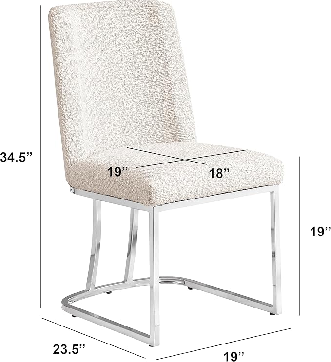 Modern Chairs Set of 2, Chrome Side Chairs & Counter Stools with Ring Pull Back, Luxury Upholstered Chairs for Kitchen Island, Dining Room & Home Bar (Boucle, Cream/Silver, Side Chair)