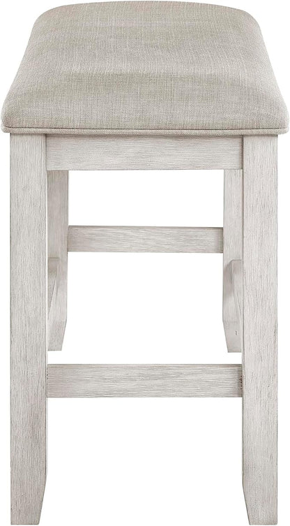 Lexicon Counter Height Dining Bench with Padded Seat and Wooden Frame, Entryway Bench, Light Gray Textured Fabric Upholstered Dining Seat for Kitchen/Living Room, 25.5" SH, Brushed Antique White