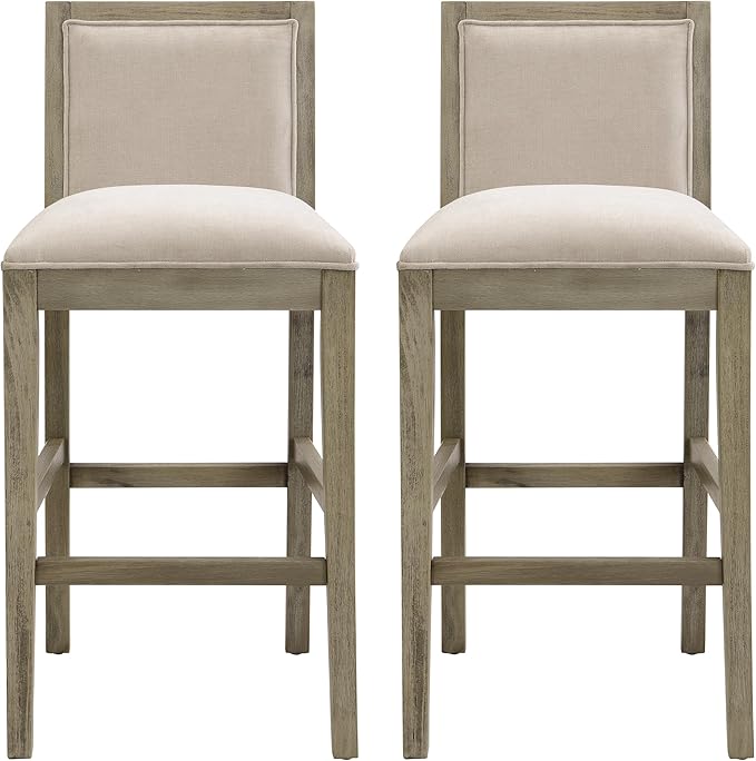 30.5 Inch Height Bar Stools Set of 2, Rubber Wood e,Fabric Sponge Cushion and Upholstered, Retro Bar Chairs Suitable for Kitchen Island,Bedroom,Dining Room.