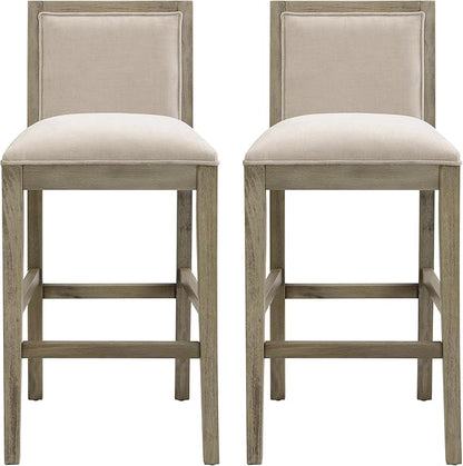 30.5 Inch Height Bar Stools Set of 2, Rubber Wood e,Fabric Sponge Cushion and Upholstered, Retro Bar Chairs Suitable for Kitchen Island,Bedroom,Dining Room.