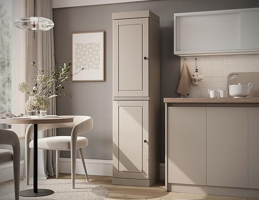 Palace Imports Solid Wood Kitchen Pantry - Narrow Storage Cabinet - Raised Panel Doors, Adjustable Shelves, Beige, 16.5" Wide x 71.5" Tall, 100% Eco-Friendly Wood, Modular Pantry Cabinet Systems