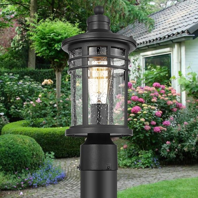Darkaway Outdoor Post Lights Lamp Posts Outdoor Lighting, Waterproof Aluminum Post Lights Outdoor Light Fixtures with Glass, Light Posts for Outside Patio Yard (2 Pack, Black)