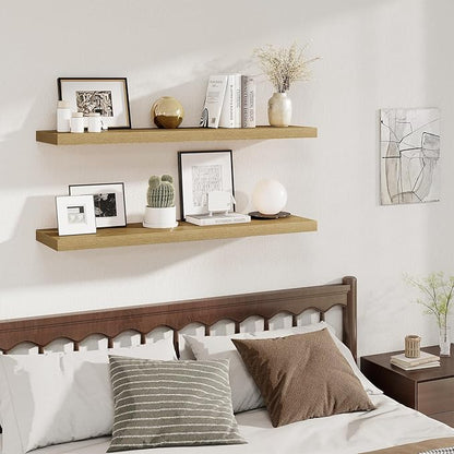 Fun Memories 12 Deep Floating Shelves for Wall, 48W x 12D Extra Large Floating Shelves Set of 2, Hanging Wood Wall Shelves for Living Room, Kitchen, Bedroom, Farmhouse, Laundry Room, Office - Oak