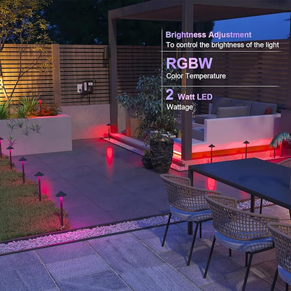 GOODSMANN Landscape Lighting RGBW 6PK Low Voltage Path Lights with Color Changing 2W 12V AC Landscape Lights 2900K with Cable Connectors