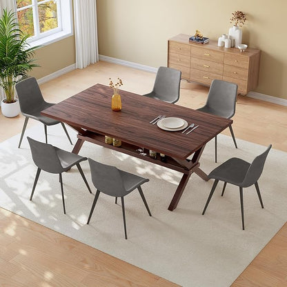 HIPIHOM 63" Dining Set for 6 with PU Chairs, MDF Kitchen Table with Thickened Top, and Strong Metal Legs, Dining Room Chairs Set of 6 Perfect for Apartment Living