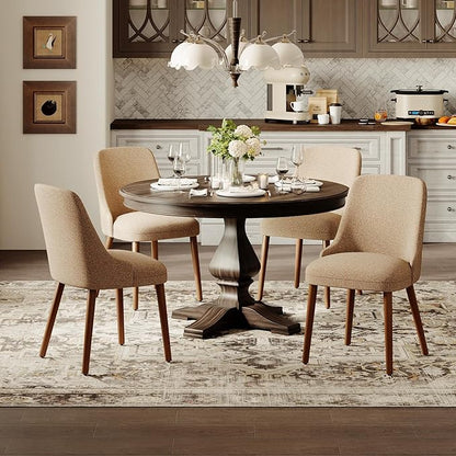 MALOL Dining Room Chair Set of 4, Upholstered Kitchen Chairs with Wood Legs, High-Back Padded Dining Chairs for Dining Room/Restaurant/Cafe, Camel