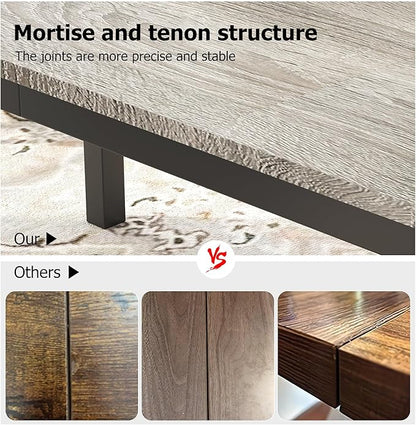 Garvee 79 in Dining Table for 6, Farmhouse Wooden Kitchen Tables for Family, Rectangular Industrial Style Dining Room Table with Sturdy Metal Frame, Long Desk for Restaurant, Kitchen, Office,Grey