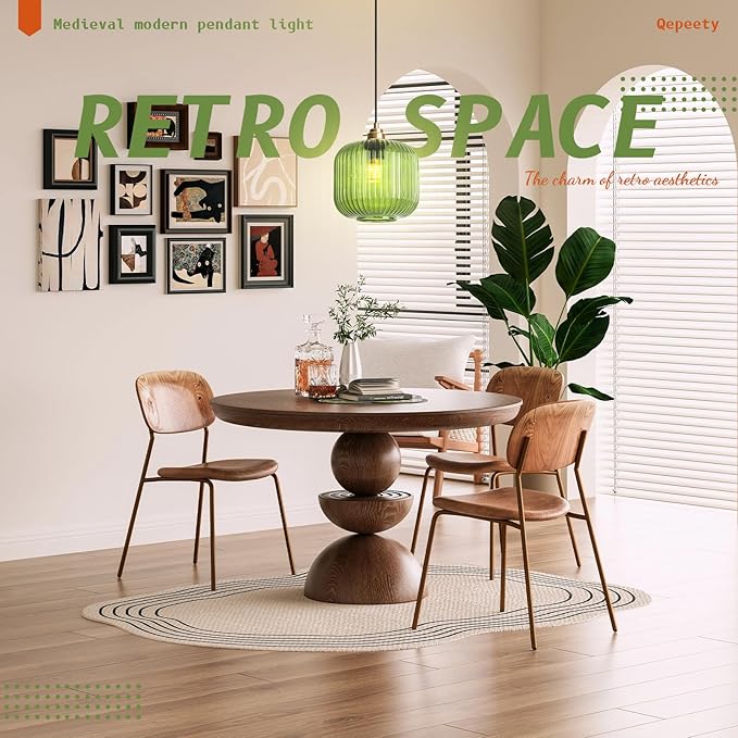 2 Pack Mid Century Modern Green Glass Pendant Light Fixture Brushed Gold Pendant Lights Kitchen Island Adjustable Globe Pendant Lighting for Bedroom Dining Room Entryway