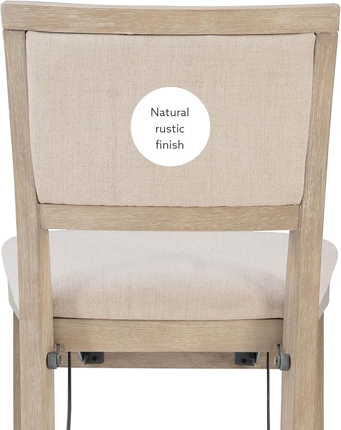 Linon Keira Natural Rustic Wooden Folding 25 Inch Seat Height Counter Stool with Beige Upholstered Seat and Back