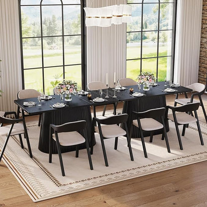 LITTLE TREE 59" Farmhouse Dining Table for 4-6 People, Modern Rectangular Kitchen Table with Metal Pedestal Base, Perfect for Dining Room, Kitchen, Living Room (Black)