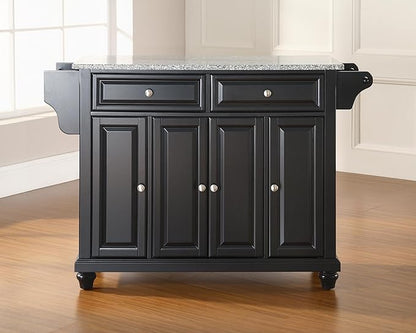Crosley Furniture Cambridge Granite Top Rolling Kitchen Island Storage Cart, Microwave Stand, Spice Rack, Black