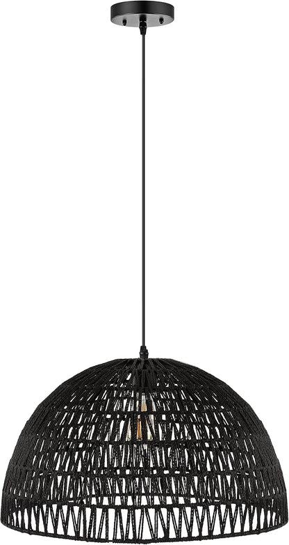 JONATHAN Y 20" Black Modern Bohemian Woven Rope LED Pendant Light Fixture, Adjustable Dome Ceiling Lamp for Kitchen Island, Rope Shade, Coastal Farmhouse Decor (JYL6504C)