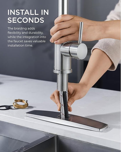 FORIOUS Kitchen Faucets with Pull Down Sprayer, Brushed Nickel Stainless Steel, Single Handle Classic Pull Out Sink Faucet for Farmhouse Bar Laundry RV, with Deck Plate for 1 or 3 Holes