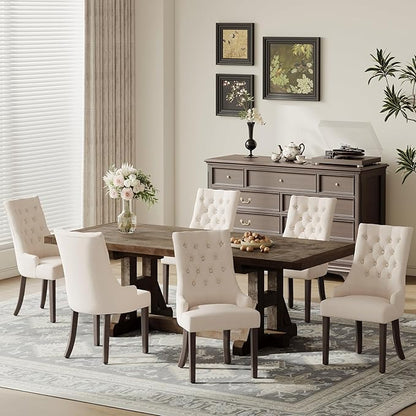 COLAMY Fabric Side Dining Chairs Set of 6, Wingback Upholstered Dining Room Chairs with Tufted Button, Living Room Chairs for Home Kitchen, Beige