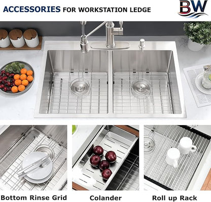 33x22 Double Bowl Drop In Kitchen Sink - 16 Gauge Stainless Steel Top Mount Drop In Sink, 50/50 Split, Durable for Home Kitchen
