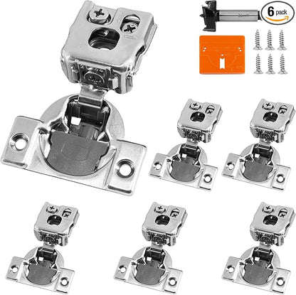 1 Inch Overlay Soft Close Cabinet Hinges, 6 Pack Slow Soft Close Hinges for Kitchen Cabinets Satin Nickel Hidden Self Closing Kitchen Cabinet Hinges for Cupboard