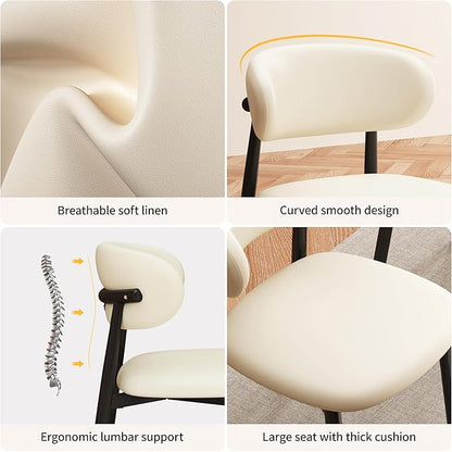 Kitchen Dining Chairs Set of 4 Modern Upholstered Leather Farmhouse Dining Room Chair with Metal Legs, Black/Beige