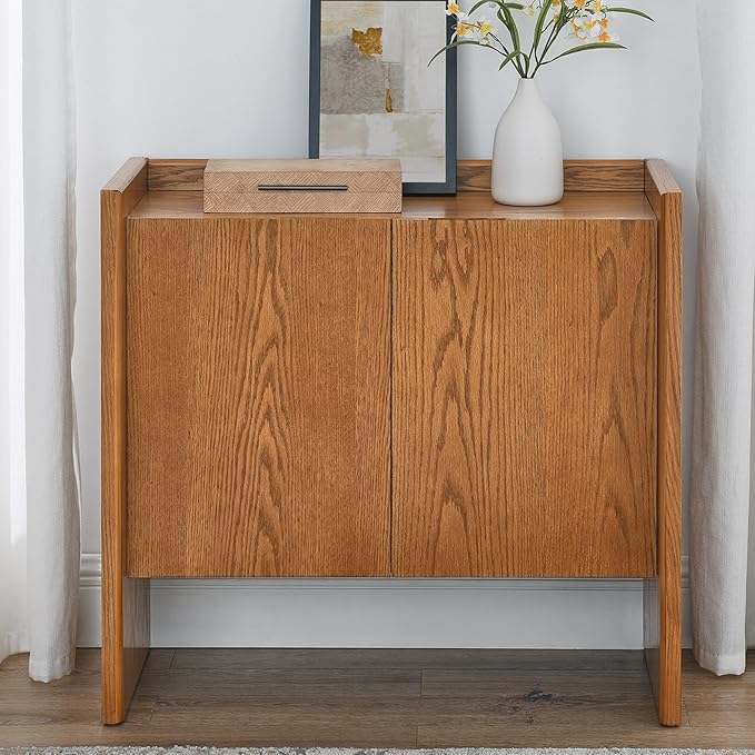 Amposei Modern Vintage Small Sideboard 34-Inch Entryway Storage Cabinet Coffee Bar Cabinet with Adjustable Shelf for Living Dining Room Kitchen Hallway, Walnut