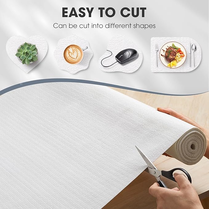 Drawer and Shelf Liner, Non-Slip Kitchen Cabinet Liners Non-Adhesive Thick Strong Grip Waterproof Washable Mats Protect Dresser Shelves Cupboard Bathroom Cabinets, White, 12 in X 20 FT