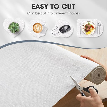 Drawer and Shelf Liner, Non-Slip Kitchen Cabinet Liners Non-Adhesive Thick Strong Grip Waterproof Washable Mats Protect Dresser Shelves Cupboard Bathroom Cabinets, White, 12 in X 30 FT