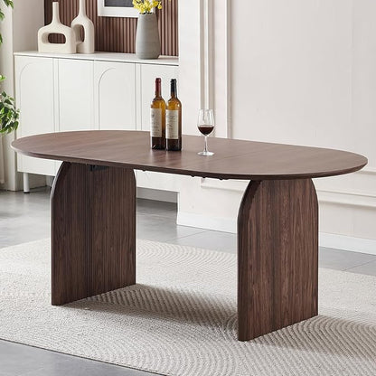 70.87 inch Oval Dining Table for 6 to 8 Person, Large Oval Wooden Kitchen Dinner Table with Dual Pillar Pedestal Base, Modern Farmhouse Oval Dining Room Table for Kitchen Living Room Apartment, Brown