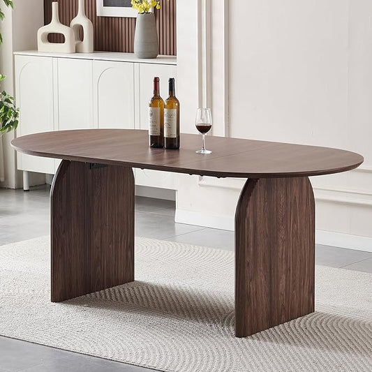 70.87 inch Oval Dining Table for 6 to 8 Person, Large Oval Wooden Kitchen Dinner Table with Dual Pillar Pedestal Base, Modern Farmhouse Oval Dining Room Table for Kitchen Living Room Apartment, Brown