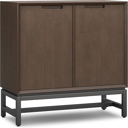 SIMPLIHOME Banting Storage Cabinet - 32 inch Wide Solid Wood Low Cabinet in Walnut Brown, Modern Industrial Sideboard for Living Room, Entryway, or Dining Room with Metal Base and Adjustable Shelves