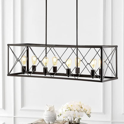JONATHAN Y 39" Oil Rubbed Bronze 8-Light Farmhouse Drum Pendant Light, Industrial Dimmable LED Chandelier for Kitchen, Iron Metal Basket Shade, Bulbs Included (JYL7504A)
