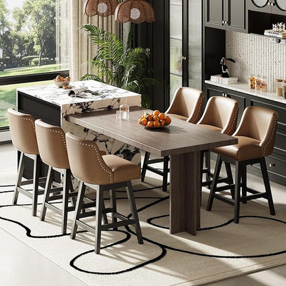 MALOL Swivel Bar Stools Set of 3, 27" Counter Height Kitchen Stools with Padded Seats and Solid Wood Legs, Upholstered Barstools for Kitchen Island, Breakfast Nook (Brown)