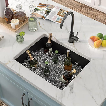 21"x17" Undermount Bar Prep Sink – Matte Black Granite Composite Quartz Classic Under Counter Single Bowl Sink Basin for Wet Bar, RV, Small Kitchen