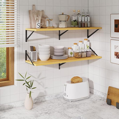 Acovy Floating Shelves for Wall,40" Wall Mounted Shelves Set of 2,Long Wood Floating Shelves,Hanging Wide Display & Storage Shelf with Metal Brackets for Bathroom,Bedroom,Kitchen,Living Room,Oak