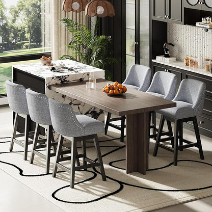 MALOL Swivel Bar Stools Set of 4, 27" Counter Height Kitchen Stools with Padded Seats and Solid Wood Legs, Upholstered Barstools for Kitchen Island, Breakfast Nook (Dark Gery)