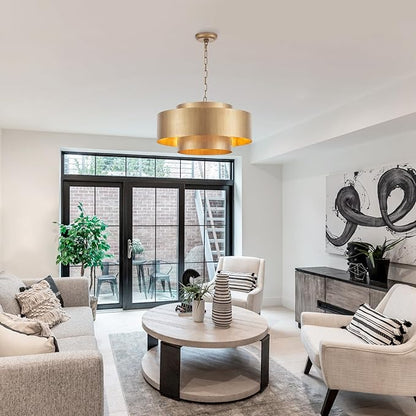 20” Brushed Brass Modern Chandelier Classic 3 Round Metal Pendant Light Contemporary Adjustable Industrial Pendant Light for Dining Room Kitchen Island Living Room Bedroom, UL Listed