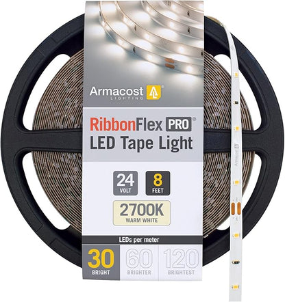 Armacost Lighting RibbonFlex Pro 24V White LED Strip Lights 30 LED/m, 2700K, 8.2 ft 134210