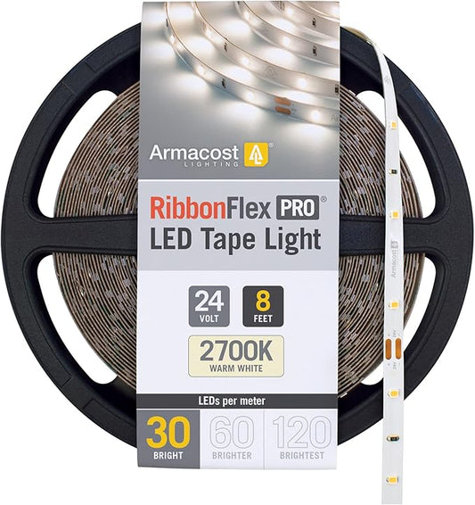 Armacost Lighting RibbonFlex Pro 24V White LED Strip Lights 30 LED/m, 2700K, 8.2 ft 134210