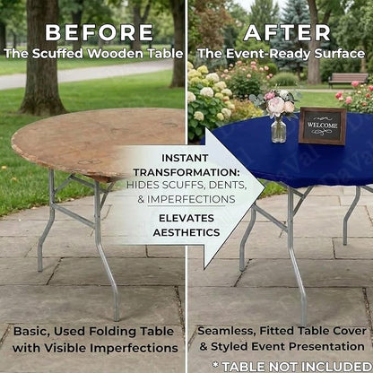 Kwik-Covers 10 Pack of Round Plastic Table Covers - 60" or 72" Round - Indoor or Outdoor Fitted Covers (Tables NOT Included) (Navy, 60" Round)
