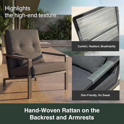 Patio Furniture Set, 2-Piece Aluminum Outdoor Single Chairs with Washable High-Resiliency Sponge Cushions, Upgraded Gray