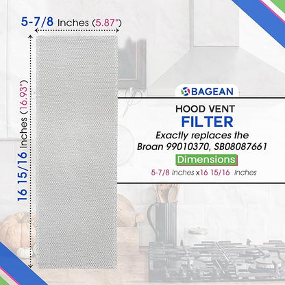 Bagean Stove Hood Vent Filter 5.87” x 16.93” 99010370 Compatible with Broan Range Hood Filter Replacement - Bendable Aluminum Screen for Kitchen Overhead Fan - Blocks Grease & Filters Oven Air (2-Pk)