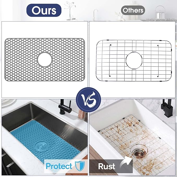 Snuggery Silicone Sink Protector 28.5"x15.2" Center Drain Hole, Heat Resistant Non-slip Dishwasher Suitable, Large Mat for Bottom of Farmhouse Kitchen Stainless Steel Sink