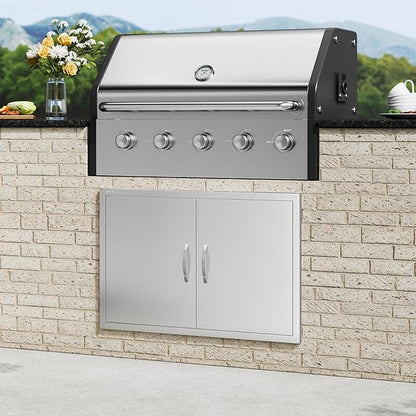 VEVOR BBQ Access Door, 36W x 24H Inch Double Outdoor Kitchen Door, Stainless Steel Flush Mount Door, Wall Vertical Door with Handles, for BBQ Island, Grilling Station, Outside Cabinet, sliver