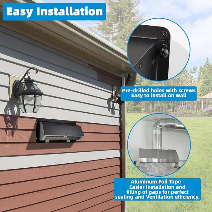 Microwave Vent Range Hood Vent Wall Vent Cap for Microwave Exhaust,Kitchen/Bath Ventilation Fan/Stove Outside Vent Cover,Wall Exhaust Vent Kit Vent Hood Wall Cap for 3-1/4" x 10" Duct,Black