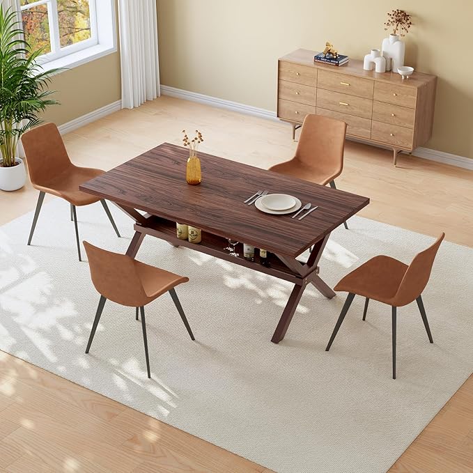 HIPIHOM 63" Dining Table and Chairs Set for 4, MDF Table with Sturdy Metal Frame, Comfortable PU Leather Chairs, Kitchen Tables Ideal for Small Dining Areas, Family Meals