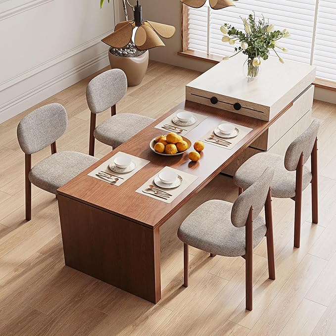 Modern Dining Room Chairs Set of 2 Upholstered Kitchen & Dining Chairs with Metal Legs for Dining Room Kitchen Living Room, Brown/Walnut Linen