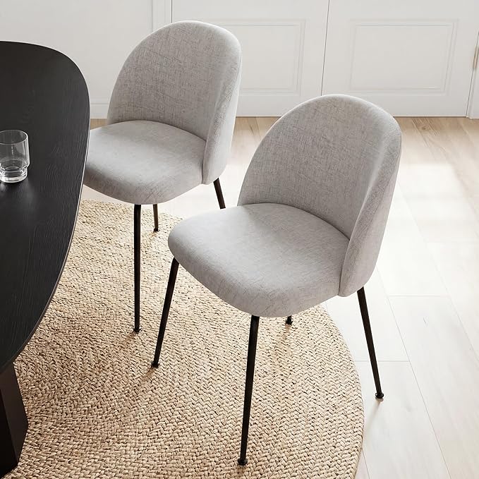 Casaphoria Dining Chairs Set of 2, Modern Gray and Black Upholstered Accent Chairs with Metal Legs, Ergonomic Comfy Vanity Chair for Kitchen, Living Room, and Bedroom