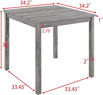 Ball & Cast 5 Piece Wooden Dining Table and Chairs Set for 4, 24" H Tufted Counter Stools with 34.2" Square Bar-Table, Industrial Breakfast Table with 4 Padded-Stool for Kitchen Island Playroom, Gray