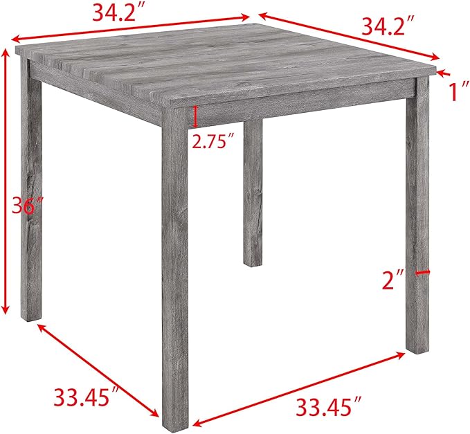 KEIKI 5 Piece Industrial Dining Table Set with 4 Upholstered Bar Stools, Counter Height Kitchen Table and Chairs Set, Space-Saving Breakfast Table Set for Dining Room, Living Room, Apartment, Gray