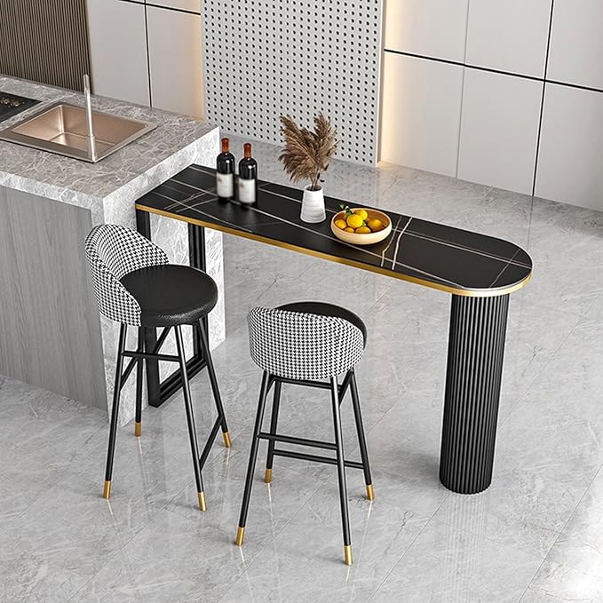 Small Round Marble Dining Table Marble Island Table for Kitchen, Bistro Pub Table Patio Height 105cm with Thickened Metal Frame for 2-6, for Small Places, Dining Living Room, C