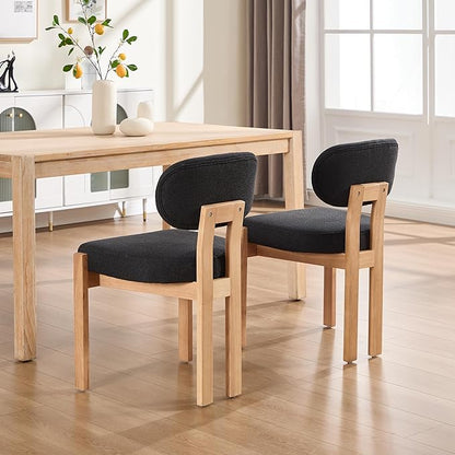Chenille Dining Chairs Set of 4, Comfy Upholstered Dining Room Chairs Mid Century Modern Farmhouse Fabric Kitchen Chairs with Rubber Wood Legs for Dining Room Kitchen Island Home (Black)